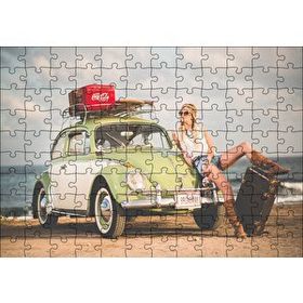 Cakapuzzle Yeşil Beyaz Vosvos ve Gezgin Kız Mdf 120 Parça Puzzle