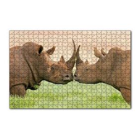 Cakapuzzle Yeşil Çayırdaki Erkek ve Dişi Gergedan 120 Parça Ahşap Puzzle