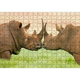 Cakapuzzle Yeşil Çayırdaki Erkek ve Dişi Gergedan 120 Parça Ahşap Puzzle