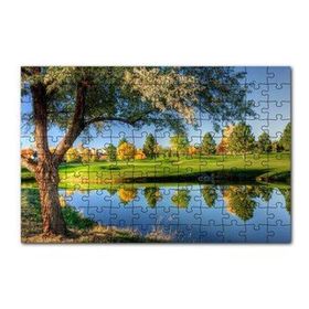 Cakapuzzle Yeşil Çayırlar Durgun Göl ve Söğüt Ağacı 120 Parça Ahşap Puzzle