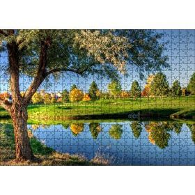 Cakapuzzle Yeşil Çayırlar Durgun Göl ve Söğüt Ağacı 120 Parça Ahşap Puzzle