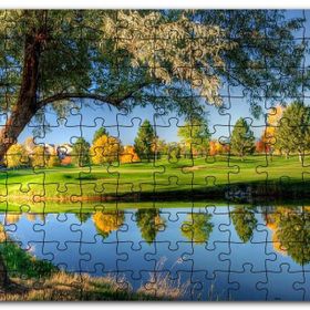 Cakapuzzle Yeşil Çayırlar Durgun Göl ve Söğüt Ağacı Mdf 120 Parça Puzzle