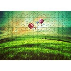 Cakapuzzle Yeşil Çayırlar ve Sıcak Hava Balonları 120 Parça Ahşap Puzzle