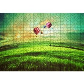 Cakapuzzle Yeşil Çayırlar ve Sıcak Hava Balonları 120 Parça Ahşap Puzzle
