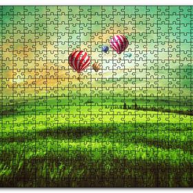 Cakapuzzle Yeşil Çayırlar ve Sıcak Hava Balonları Mdf 120 Parça Puzzle