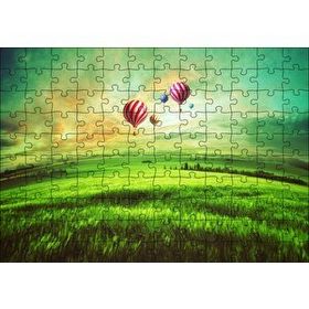 Cakapuzzle Yeşil Çayırlar ve Sıcak Hava Balonları Mdf 120 Parça Puzzle