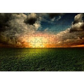 Cakapuzzle Yeşil Çimenler Altın Gökyüzü ve Gri Bulutlar 120 Parça Ahşap Puzzle