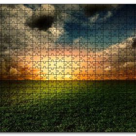 Cakapuzzle Yeşil Çimenler Altın Gökyüzü ve Gri Bulutlar Mdf 120 Parça Puzzle