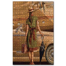 Cakapuzzle Yeşil Elbiseli Kadın Araba ve Uçak Ahşap 255 Parça Puzzle
