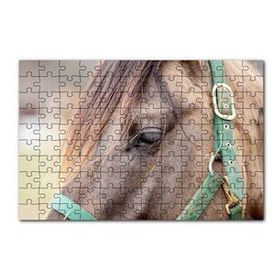 Cakapuzzle Yeşil Koşumlu Kahverengi At Yakın Çekim 120 Parça Ahşap Puzzle