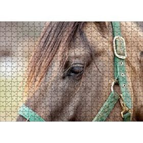 Cakapuzzle Yeşil Koşumlu Kahverengi At Yakın Çekim 120 Parça Ahşap Puzzle