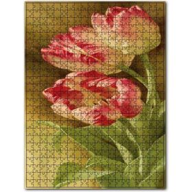 Cakapuzzle Yeşil Yapraklı Kırmızı Beyaz Tulip Çiçekleri Ahşap 255 Parça Puzzle