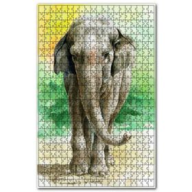 Cakapuzzle Yeşillikler Önünde Fil Suluboya Çizim Ahşap 1000 Parça Puzzle