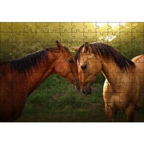 Cakapuzzle Yeşillikler ve Kahverengi At Çifti 120 Parça Ahşap Puzzle