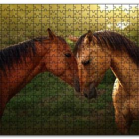 Cakapuzzle Yeşillikler ve Kahverengi At Çifti Mdf 1000 Parça Puzzle