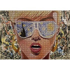 Cakapuzzle Yıldızlı Gece Desenli Gözlüklü Retro Kız 120 Parça Ahşap Puzzle