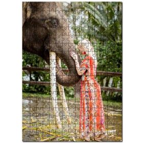 Cakapuzzle Yöresel Kıyafetli Kız ve Dev Dişleriyle Fil Mdf 1000 Parça Puzzle