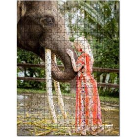 Cakapuzzle Yöresel Kıyafetli Kız ve Dev Dişleriyle Fil Mdf 1000 Parça Puzzle