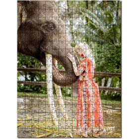 Cakapuzzle Yöresel Kıyafetli Kız ve Dev Dişleriyle Fil Mdf 1000 Parça Puzzle