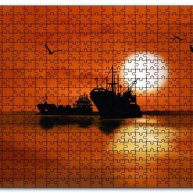 Cakapuzzle Yük Gemisi Martılar Gün Batımı Ahşap 1000 Parça Puzzle