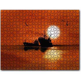 Cakapuzzle Yük Gemisi Martılar Gün Batımı Puzzle