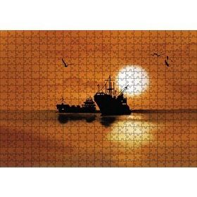 Cakapuzzle Yük Gemisi Martılar Gün Batımı Puzzle