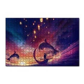 Cakapuzzle Yunuslar ve Fantastik Sandalda Romantik Çift 120 Parça Ahşap Puzzle