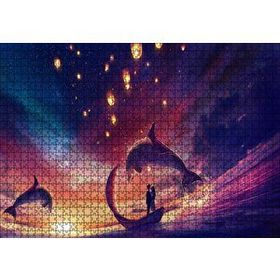 Cakapuzzle Yunuslar ve Fantastik Sandalda Romantik Çift 120 Parça Ahşap Puzzle