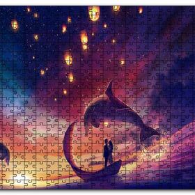 Cakapuzzle Yunuslar ve Fantastik Sandalda Romantik Çift Mdf 120 Parça Puzzle