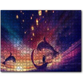 Cakapuzzle Yunuslar ve Fantastik Sandalda Romantik Çift Mdf 120 Parça Puzzle