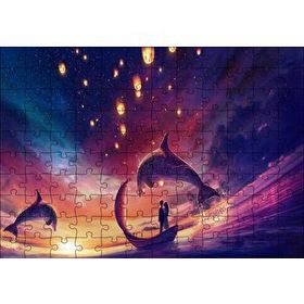 Cakapuzzle Yunuslar ve Fantastik Sandalda Romantik Çift Mdf 120 Parça Puzzle