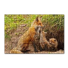 Cakapuzzle Yuvanın Girişinde Anne Tilki ve Yavruları 120 Parça Ahşap Puzzle