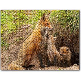 Cakapuzzle Yuvanın Girişinde Anne Tilki ve Yavruları Mdf 120 Parça Puzzle