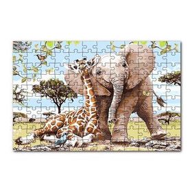 Cakapuzzle Zurafa Fil Karga 120 Parça Ahşap Puzzle