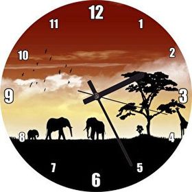 Cakasaat Afrika Yaban Hayatı Silüet Kompozisyon Duvar Saati