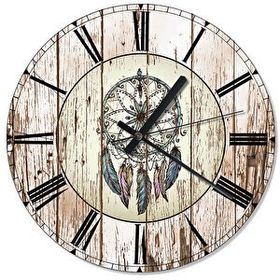 Cakasaat Ahşap Zeminde Dream Catcher Akarlı Duvar Saati