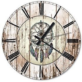 Cakasaat Ahşap Zeminde Dream Catcher Akarlı Duvar Saati