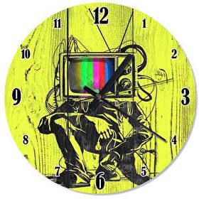 Cakasaat Ahşap Zeminde Tv Ekranı Kafalı Adam Duvar Saati
