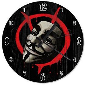 Cakasaat Ahşap Zeminde V For Vendetta Maske Ve İşareti Duvar Saati