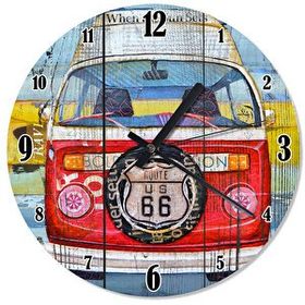 Cakasaat Ahşap Zeminde Volkswagen Route 66 Duvar Saati