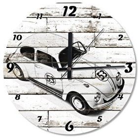 Cakasaat Beyaz Vosvos Herbie Ahşap Duvar Saati