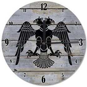 Cakasaat Eski Ahşapta Çift Başlı Kara Kartalselçuklu Bayrağı Analog Duvar Saati