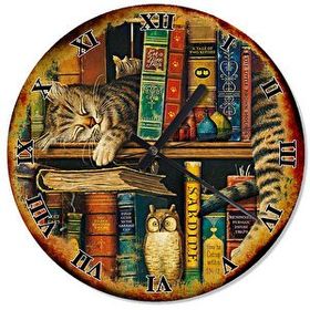 Cakasaat Eski Zeminde Kütüphanede Uyuyan Kedi Duvar Saati