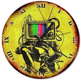 Cakasaat Eski Zeminde Tv Ekranı Kafalı Adam Duvar Saati