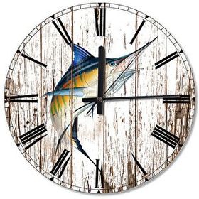 Cakasaat Eskimiş Ahşap Zeminde Kılıç Balığı Analog Duvar Saati