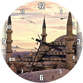 Cakasaat Günbatımında İstanbul Camisi Ve Martılar Duvar Saati