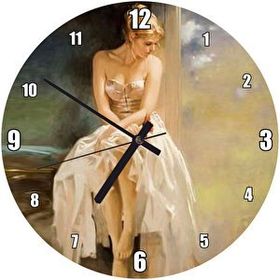 Cakasaat Ressam Daniel Gerhartz Beyaz Elbiseli Kadın Yağlı Boya Çalışması Duvar Saati