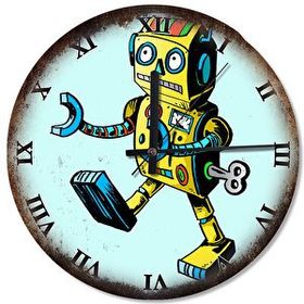 Cakasaat Retro Oyuncak Robot Baskılı Duvar Saati