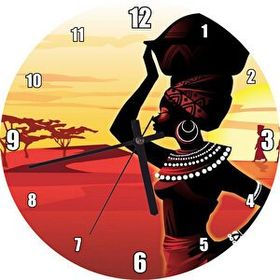 Cakasaat Su Taşıyan Afrikalı Kadın Günbatımı Arkaplan Görseli Duvar Saati