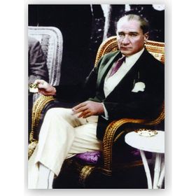 Cakatablo 5325 Mustafa Kemal Atatürk Kahve Içerken 50x70 cm Ahşap Tablo